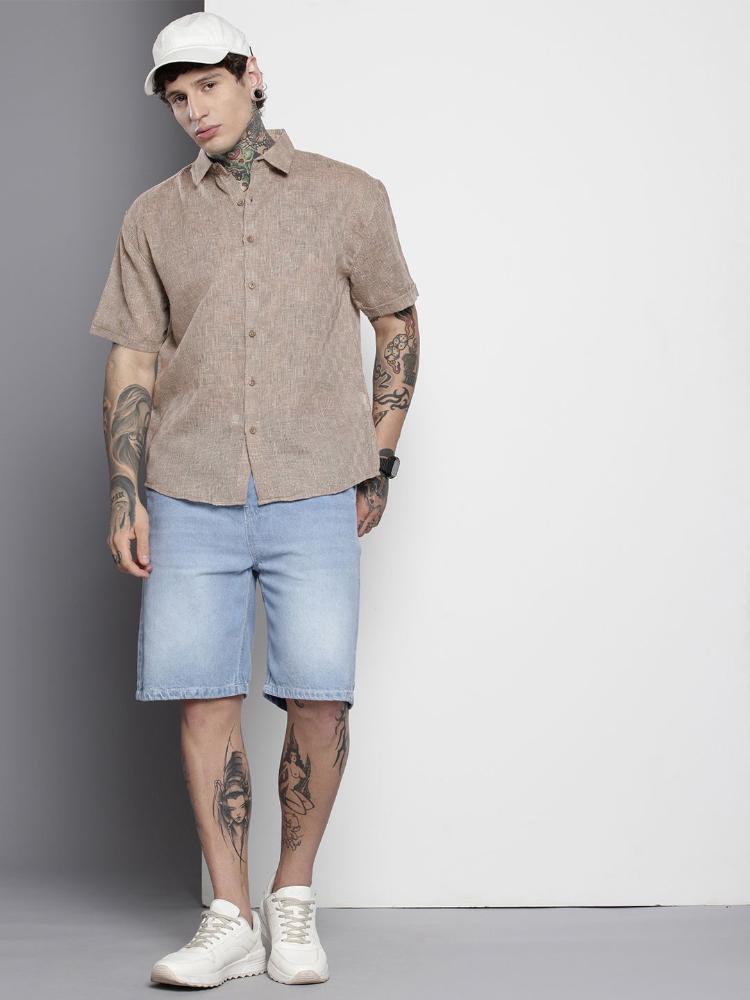Men's Brown Relaxed Fit Textured Resort Wear Shirt
