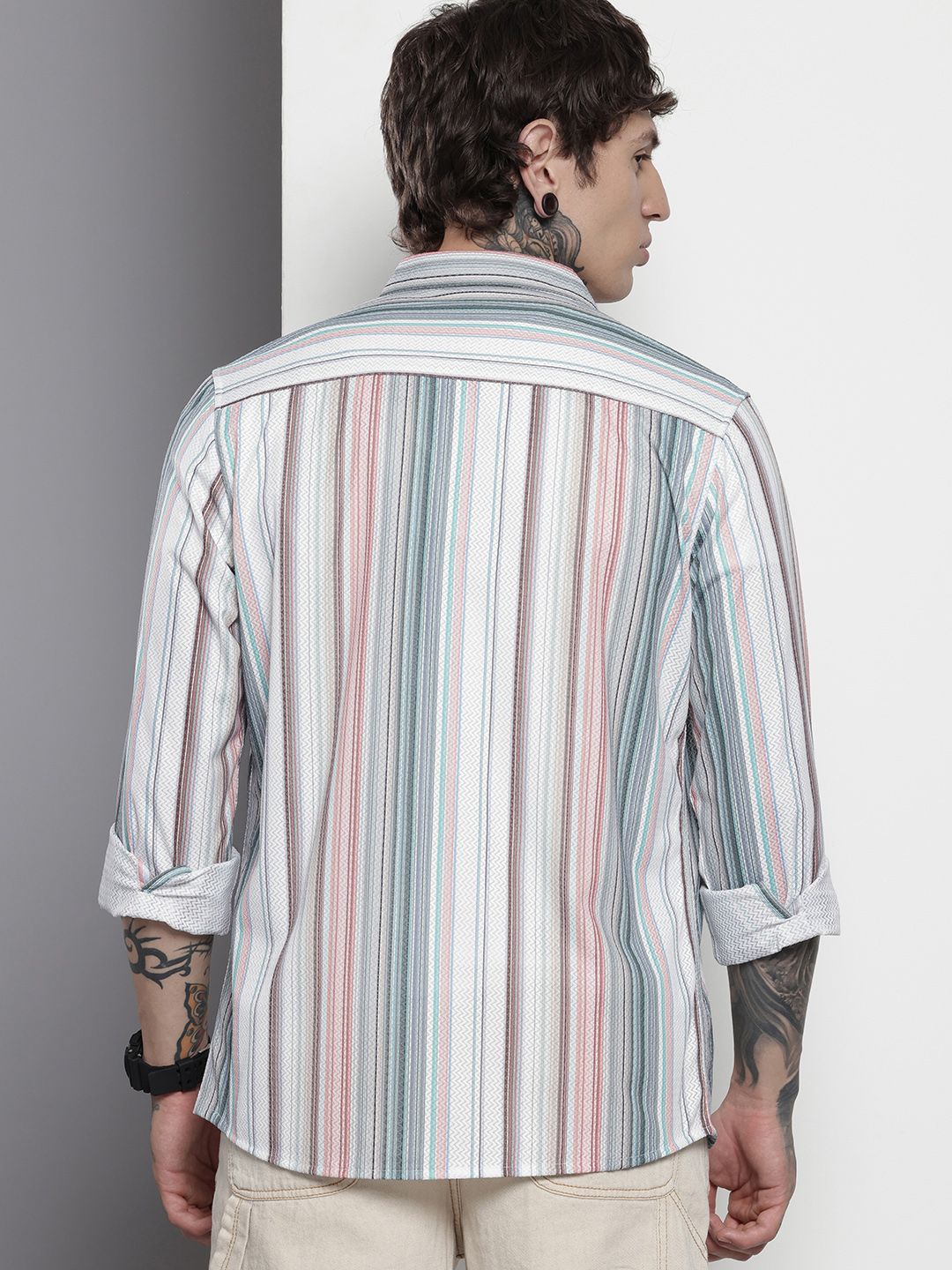 Men's Multicolor Regular Fit Striped Textured Shirt