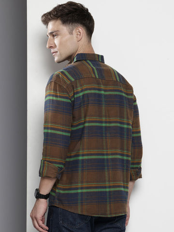 Men's Navy Blue Regular Fit Checked Casual Shirt