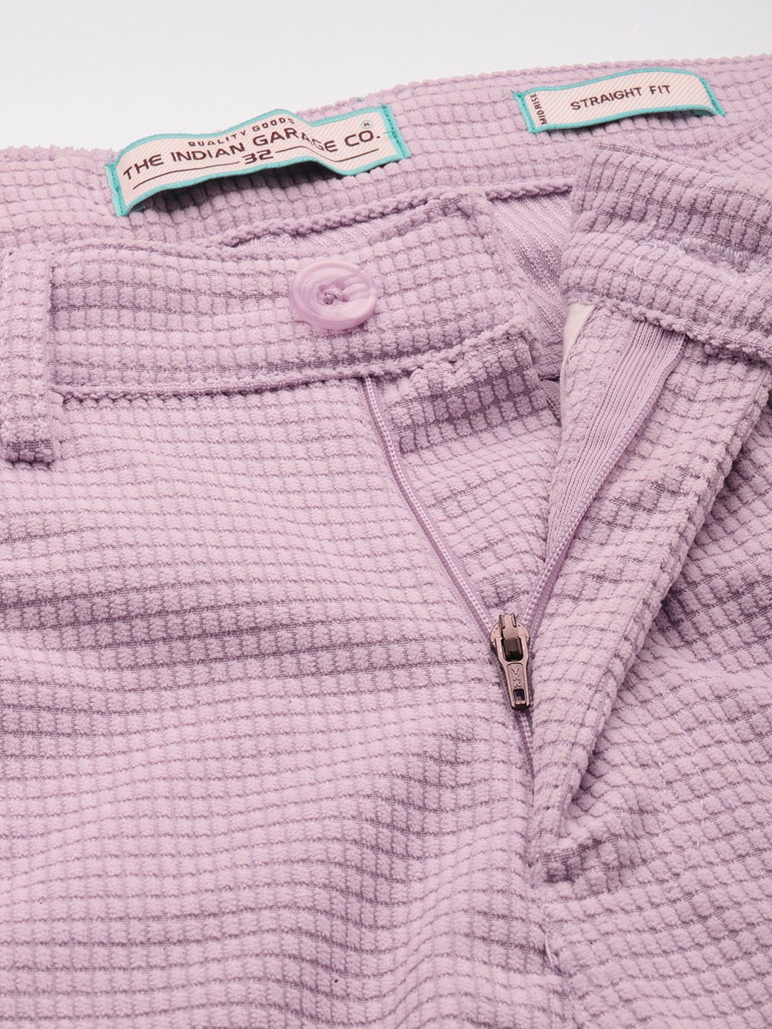 Men's Purple Straight Fit Textured Trousers