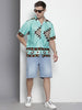 Men's Blue Relaxed Fit Printed Resort Wear Shirt