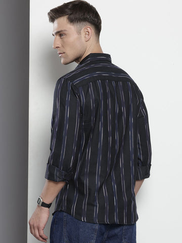 Men's Purple Slim Fit Striped Casual Shirt