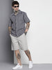 Men's Blue Relaxed Fit Striped Resort Wear Shirt