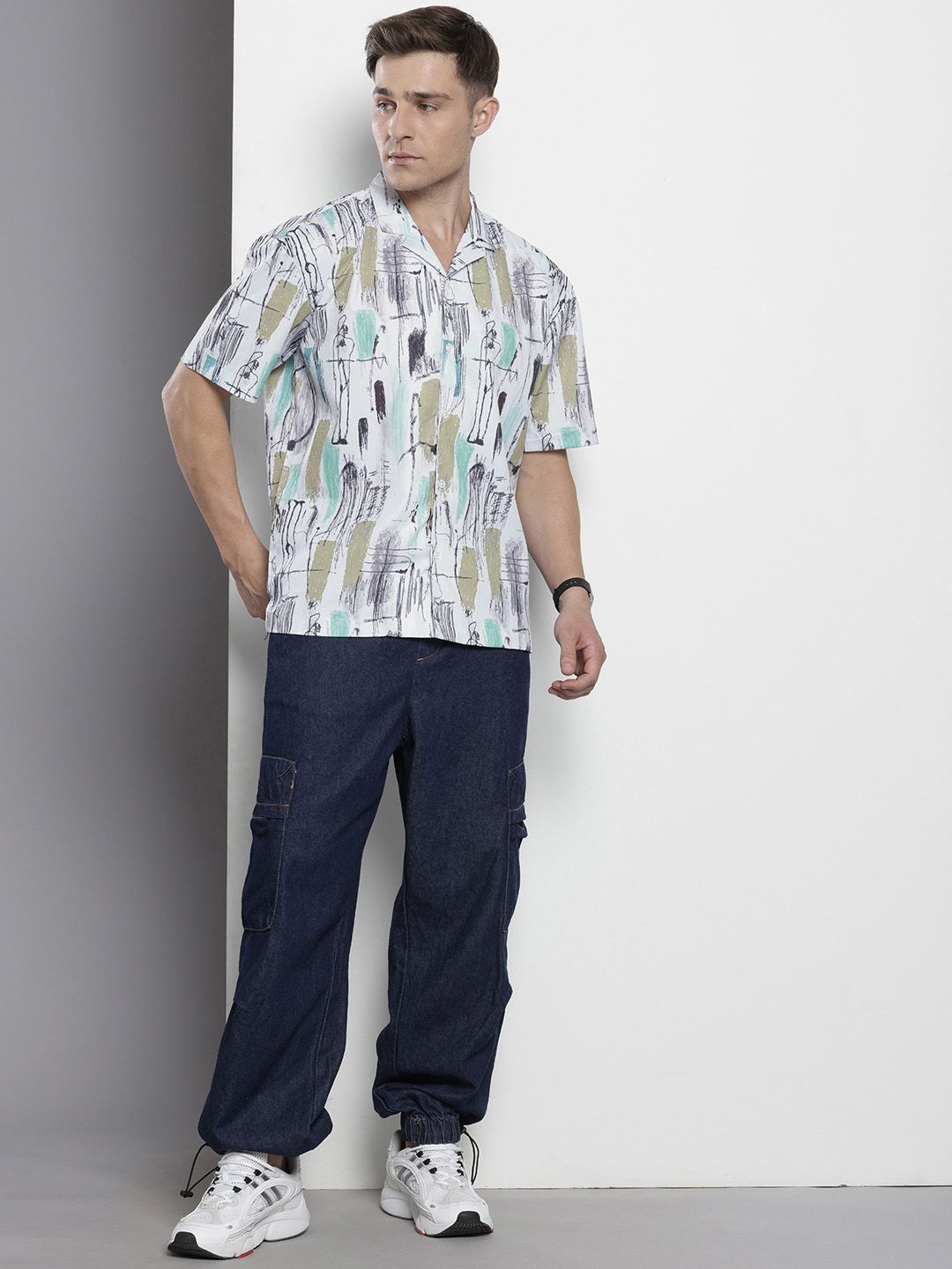 Men's White Relaxed Fit Printed Resort Wear Shirt