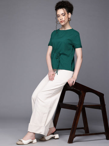 Freehand by The Indian Garage Co Women Relaxed Fit Textured Ruched Top