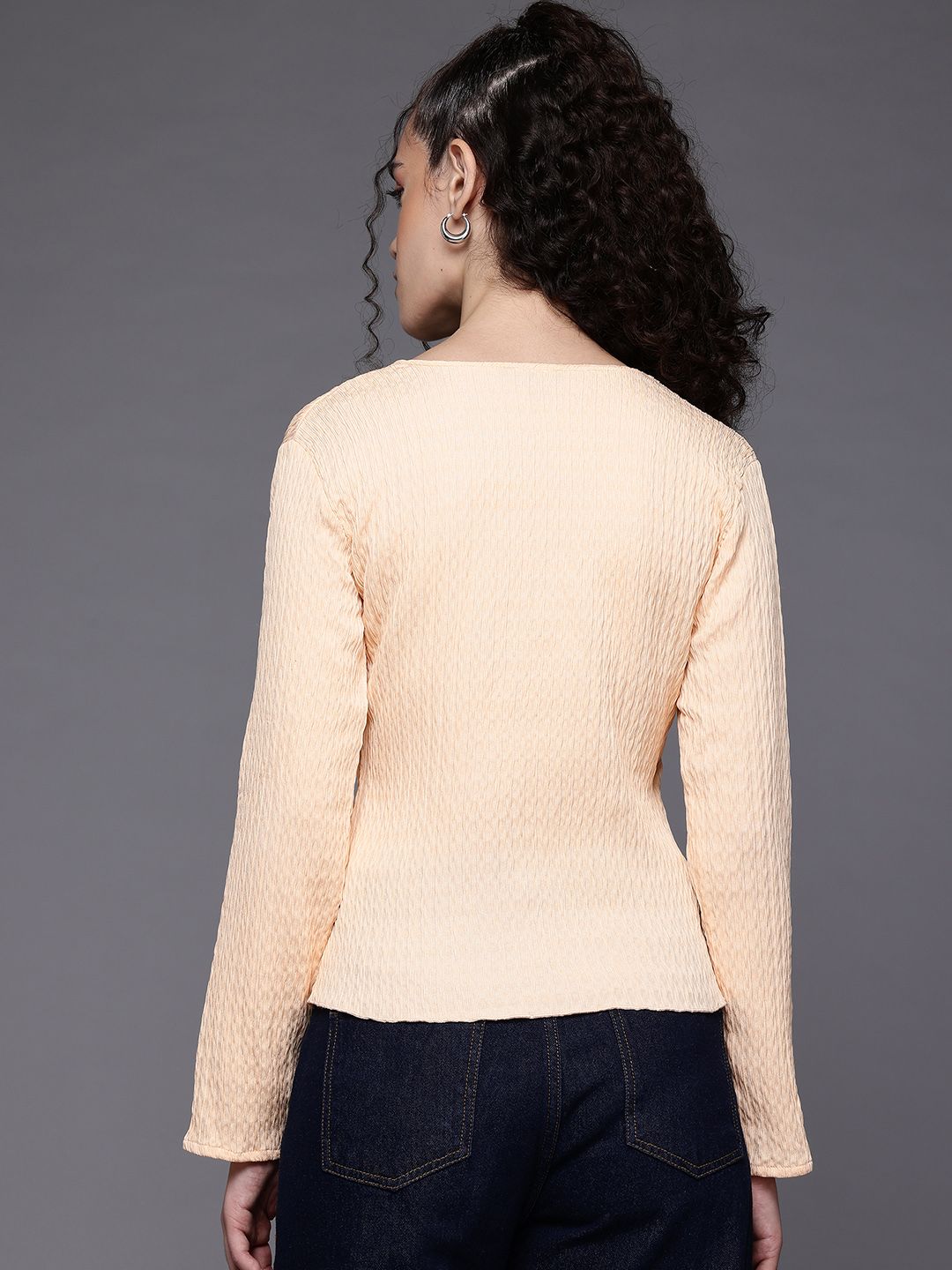 Freehand by The Indian Garage Co Women Fitted Textured Peplum Top