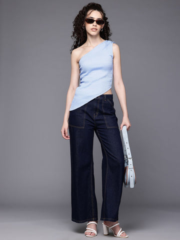 Freehand by The Indian Garage Co Women Fitted Textured One Shoulder Top