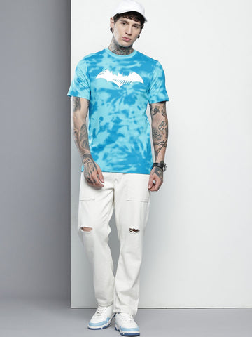 Men's Blue Slim Fit Character Batman Printed Crew Neck T-Shirt
