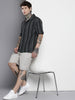 Men's Black Relaxed Fit Striped Resort Wear Shirt