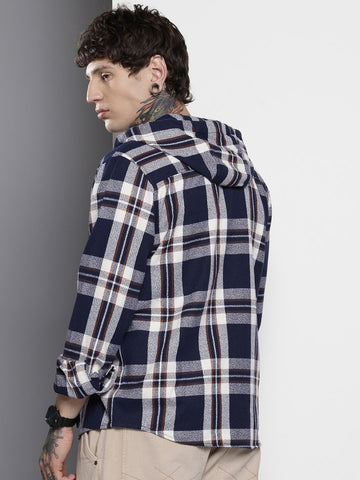Men's Blue Regular Fit Checked Casual Shirt