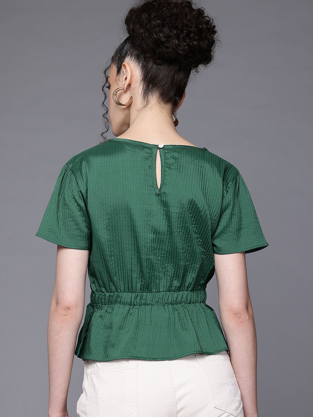 Freehand by The Indian Garage Co Women Fit and Flare Textured Cinched Waist Top