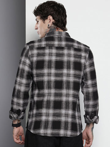 Men's Black Slim Fit Checked Casual Shirt