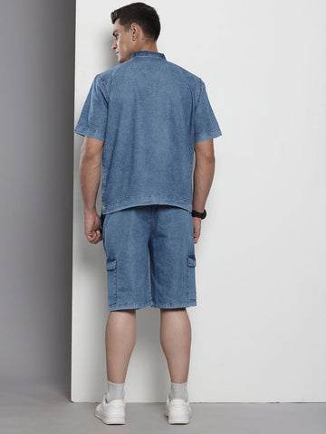 Men's Blue Solid Boxy Fit Coordinates