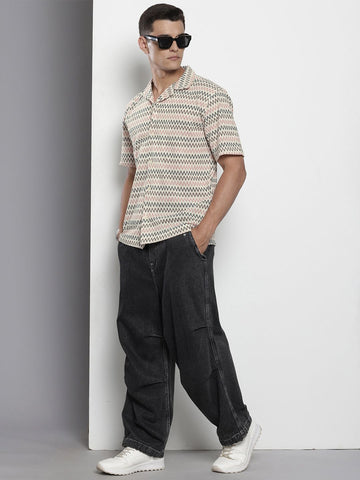 Men's Beige Relaxed Fit Printed Resort Wear Shirt