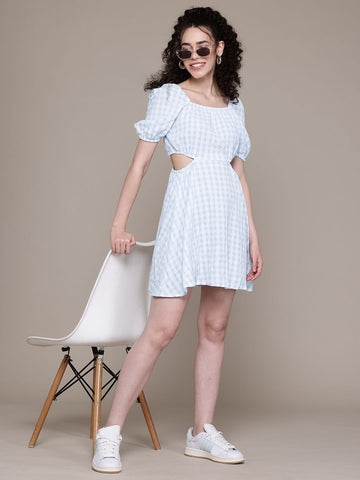 Freehand Women Fit and Flare Textured Cut Out Dress