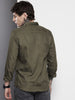 Men's Olive Slim Fit Textured Party Wear Shirt