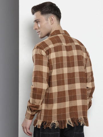 Men's Brown Relaxed Fit Checked Bohemian Shirt