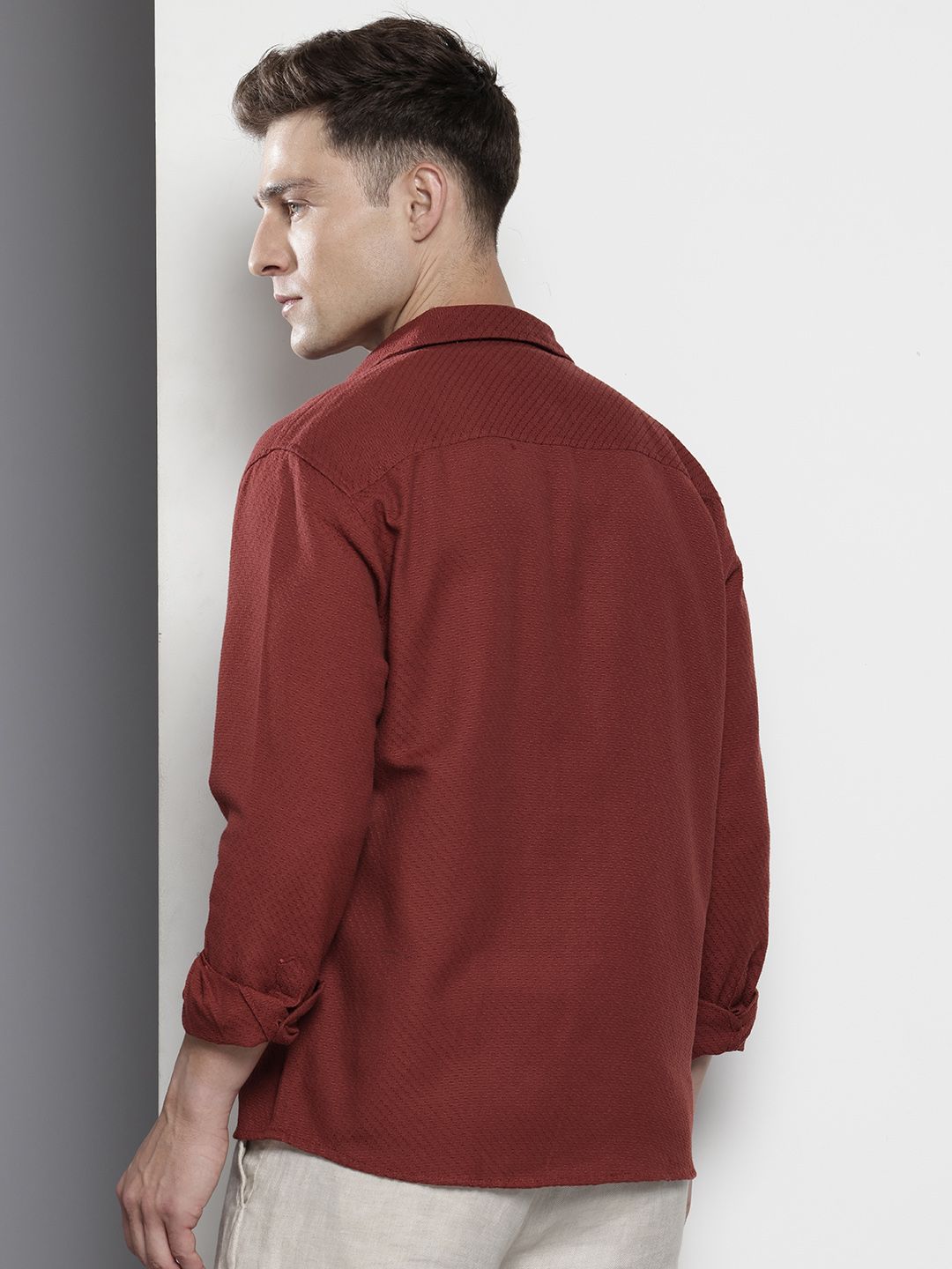 Men's Maroon Relaxed Fit Solid Resort Wear Shirt
