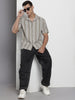 Men's Grey Relaxed Fit Striped Resort Wear Shirt