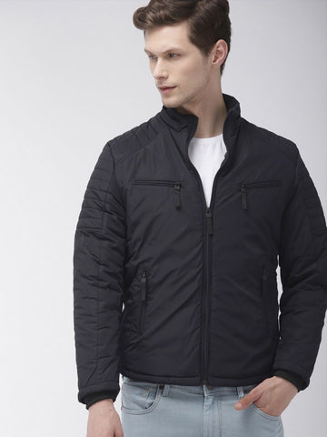 Men's Black Slim Fit Solid Casual Jacket