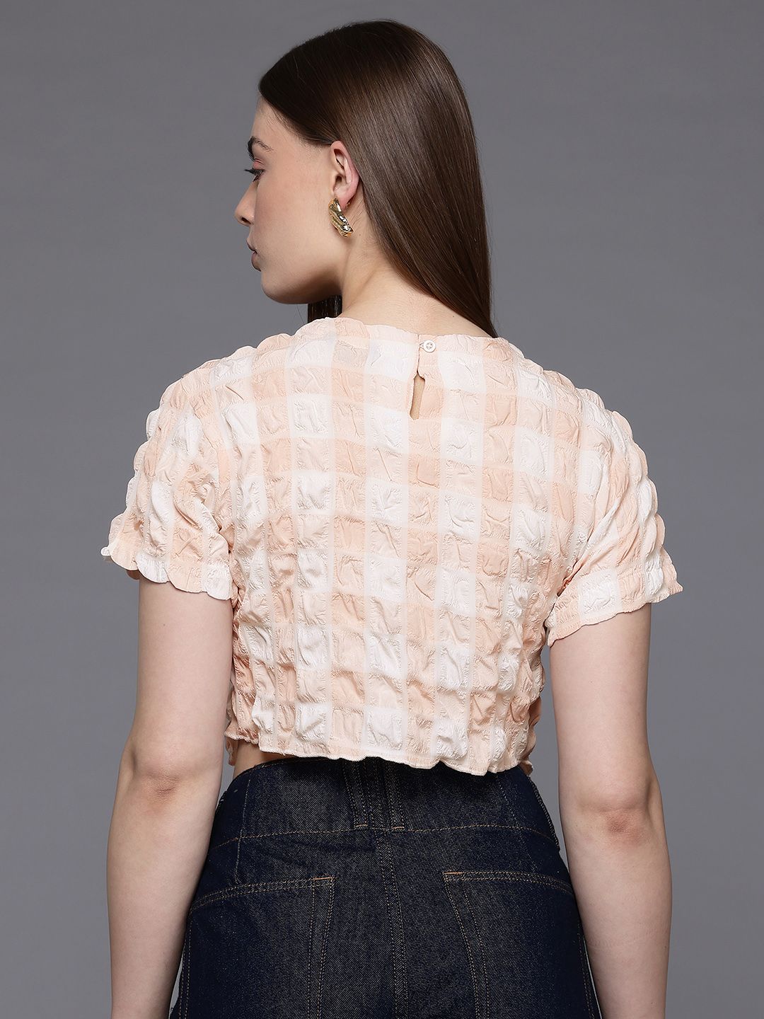 Freehand Peach The Indian Garage Co Women Fitted Textured Asymmetric Top