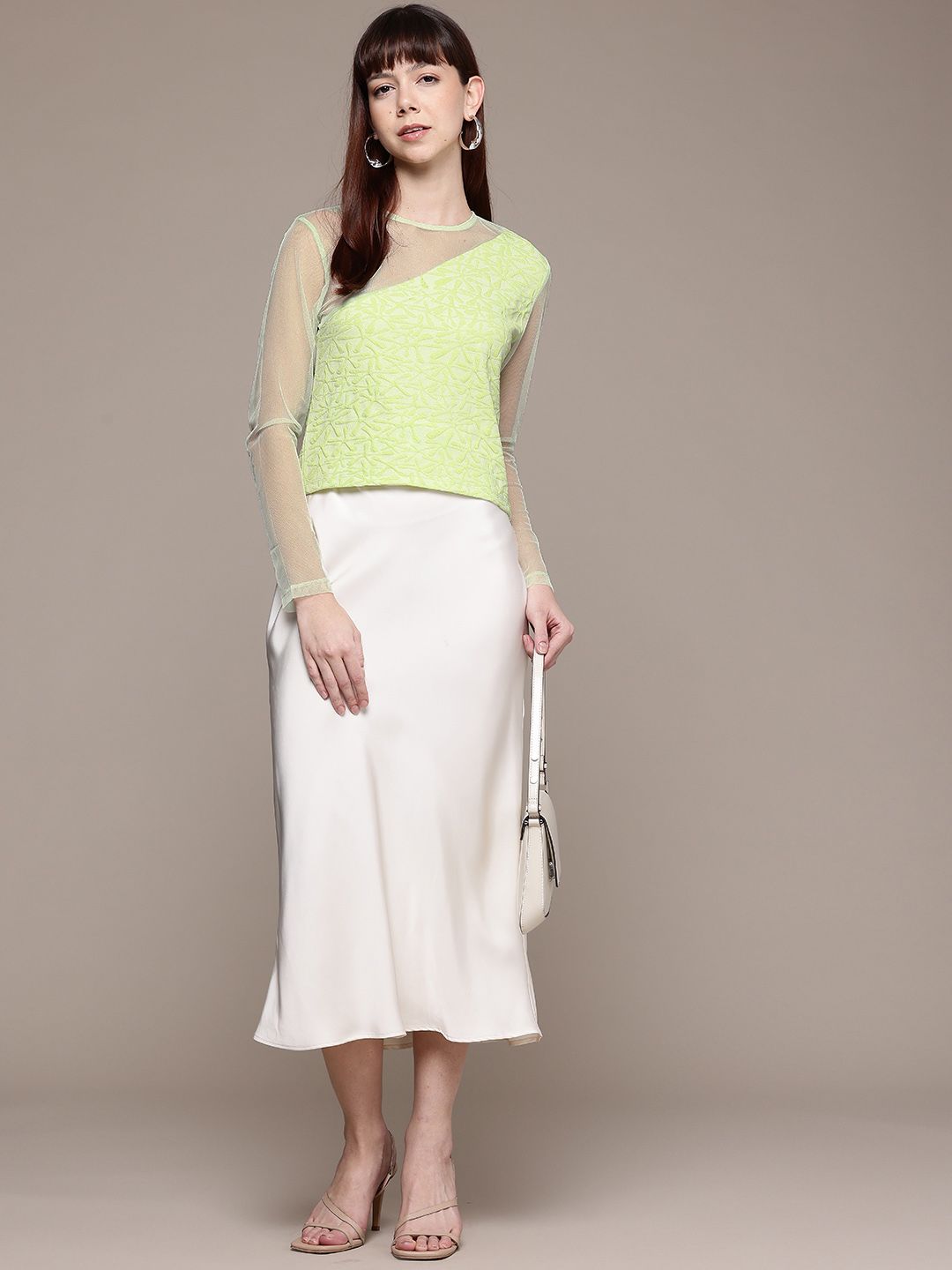 Freehand by The Indian Garage Co Women Fitted Textured Mesh Sheer Top