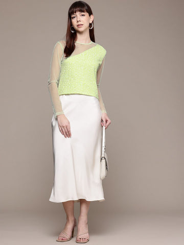 Freehand by The Indian Garage Co Women Fitted Textured Mesh Sheer Top