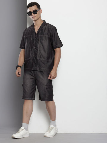 Men's Black Solid Boxy Fit Coordinates