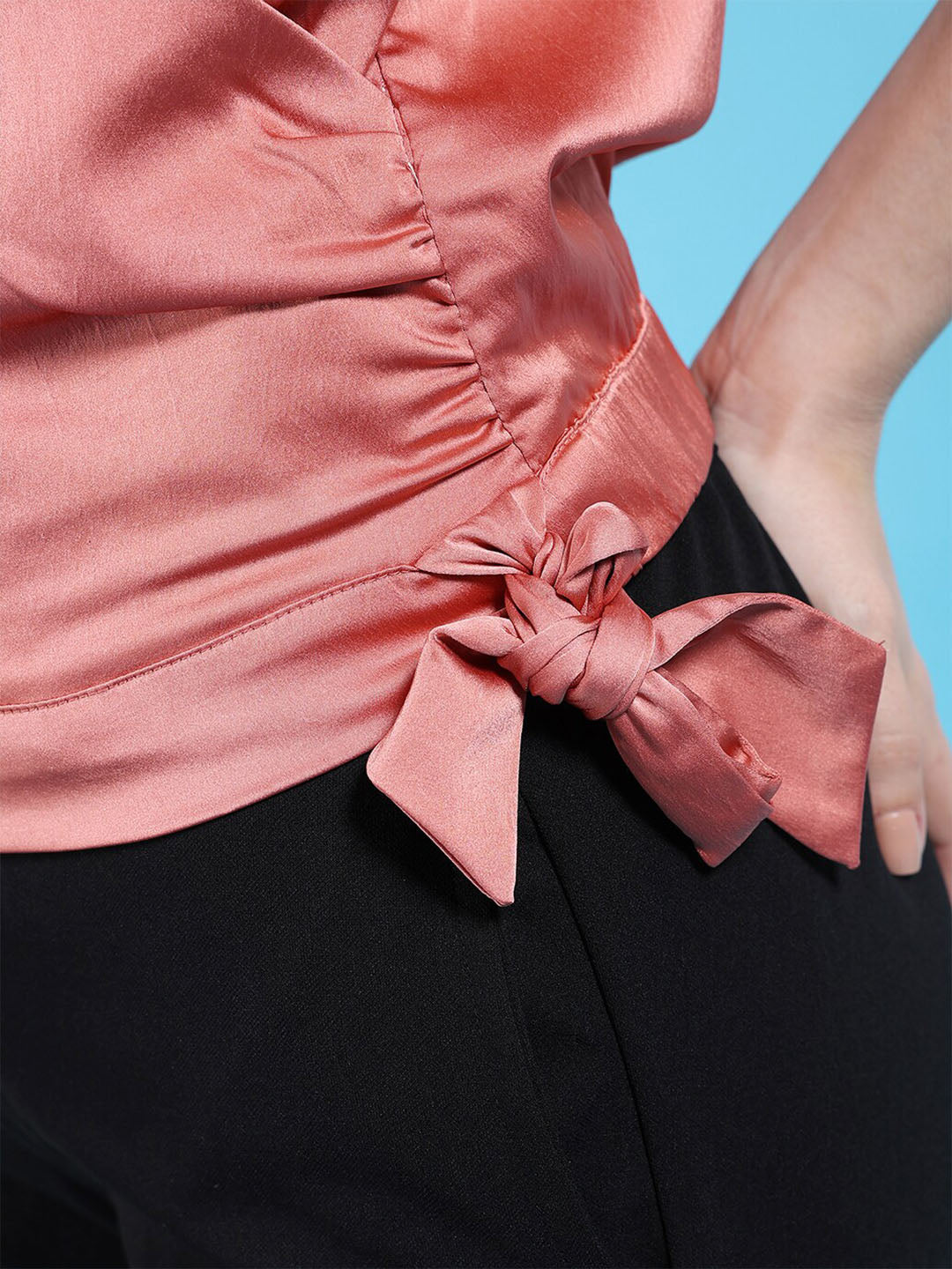Shop Women Satin Printed Neck Tie Shirt Online.