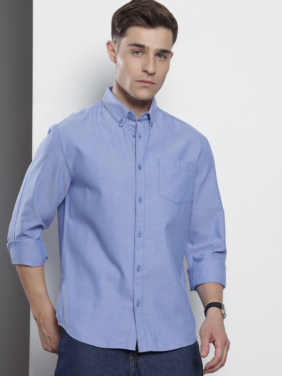 Men's Purple Slim Fit Solid Casual Shirt