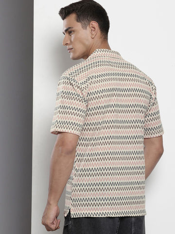 Men's Beige Relaxed Fit Printed Resort Wear Shirt