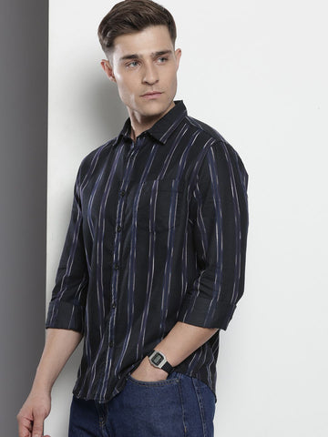 Men's Purple Slim Fit Striped Casual Shirt
