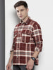 Men's Maroon Regular Fit Checked Casual Shirt