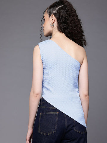 Freehand by The Indian Garage Co Women Fitted Textured One Shoulder Top