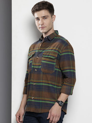 Men's Navy Blue Regular Fit Checked Casual Shirt
