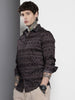 Men's Black Slim Fit Printed Party Wear Shirt