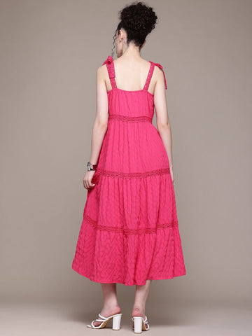 Freehand Women Fit and Flare Textured Maxi Dress