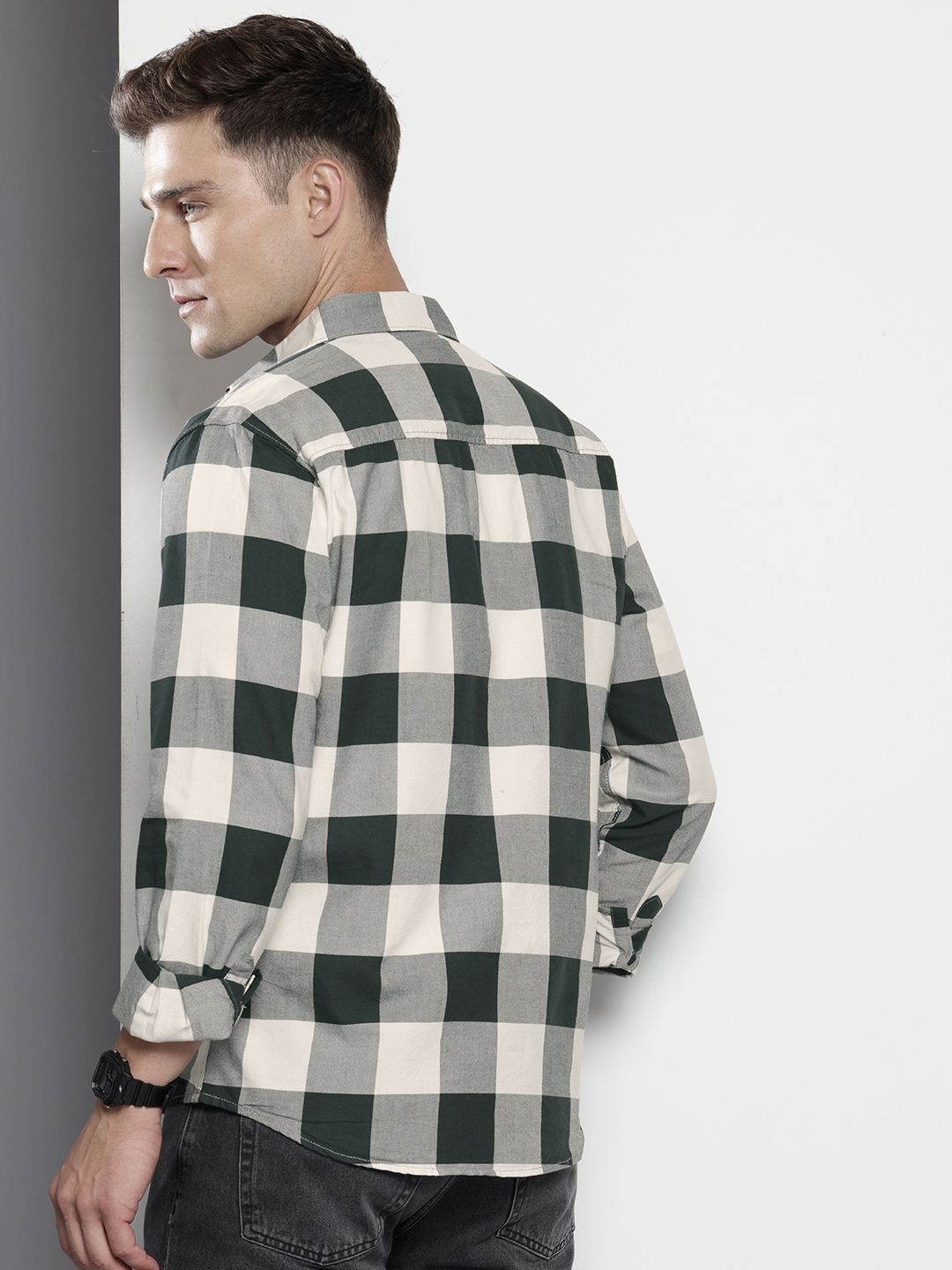 Men's Green Slim Fit Checked Casual Shirt