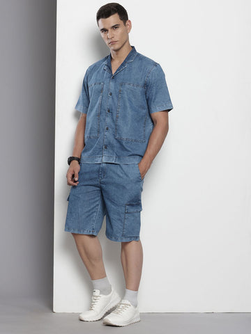 Men's Blue Solid Boxy Fit Coordinates