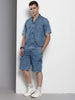 Men's Blue Solid Boxy Fit Coordinates