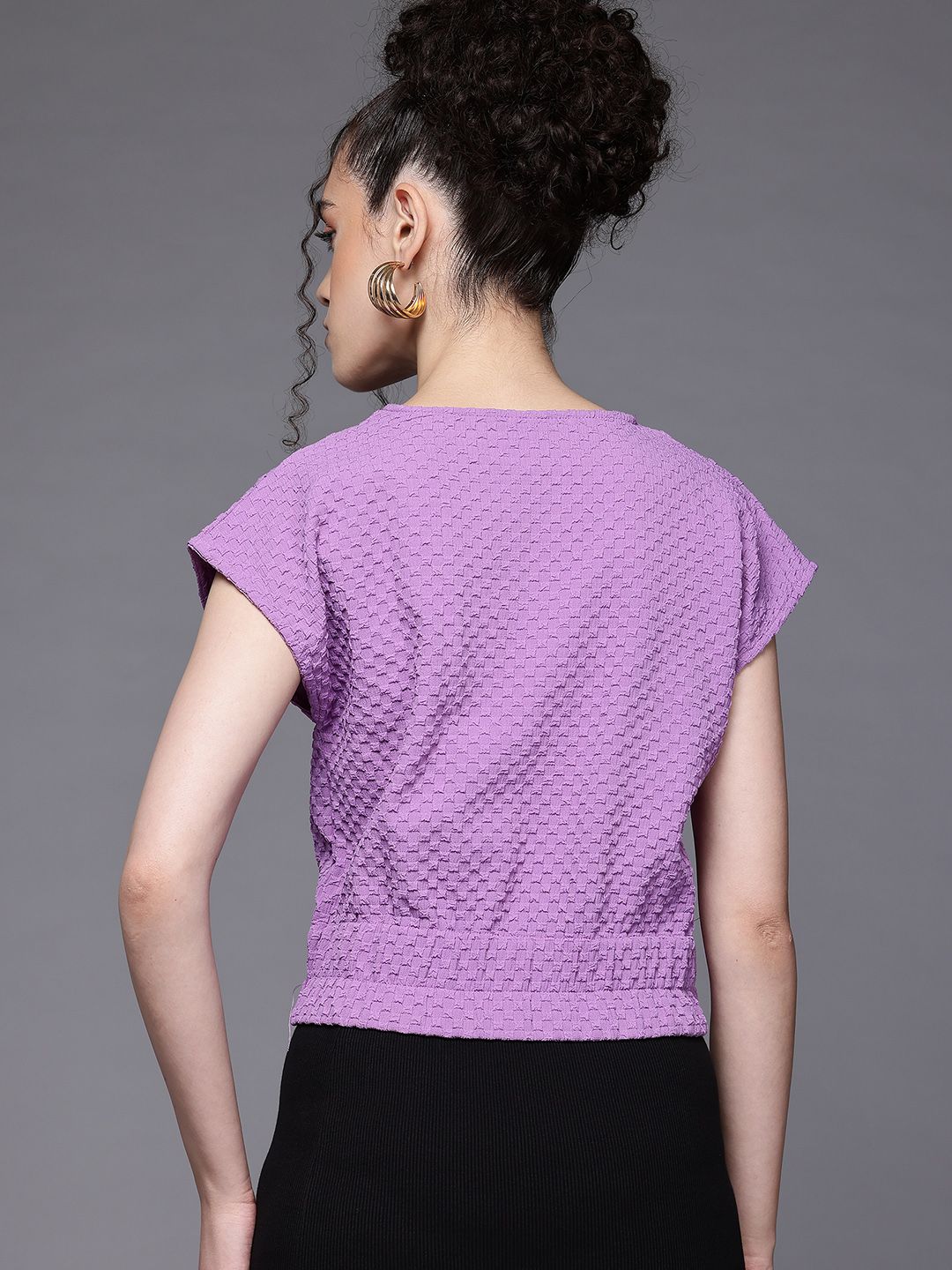 Freehand by The Indian Garage Co Women Regular Fit Textured Cinched Waist Top