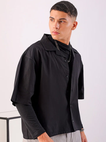 Men's Half Sleeves Boxy Fit Black Shirt