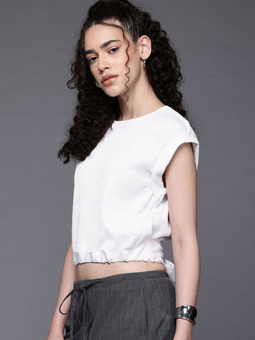 Freehand by The Indian Garage Co Women Regular Fit  Textured Knotted Top