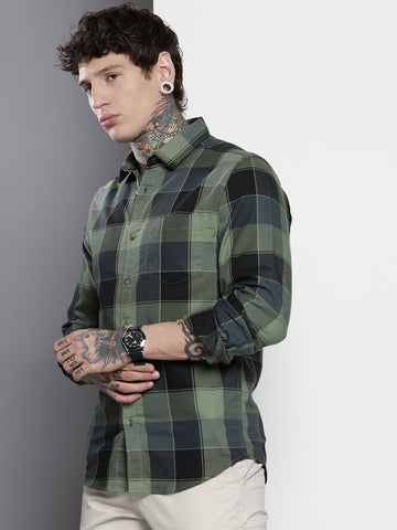 Men's Green Checked Slim Fit Shirt