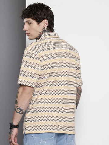 Men's Beige Relaxed Fit Printed Resort Wear Shirt