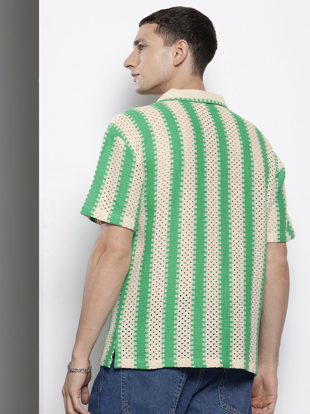 Men's Green Relaxed Fit Textured Resort Wear Shirt
