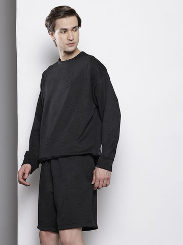 Men's Black Self Design Relaxed Fit Coordinates