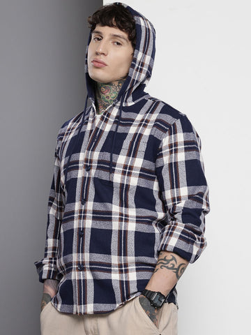 Men's Blue Regular Fit Checked Casual Shirt