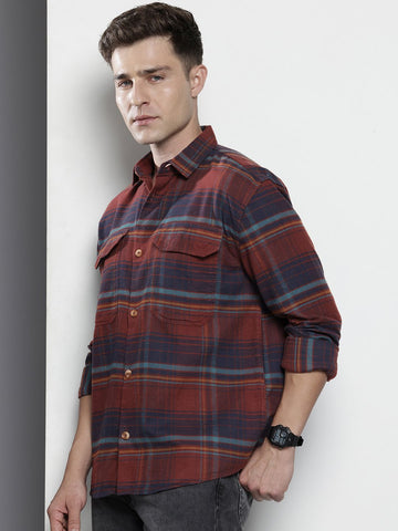 Men's Red Regular Fit Checked Casual Shirt