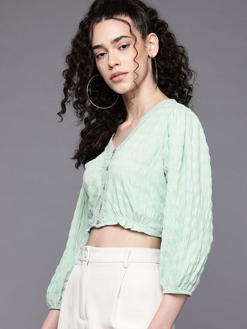 Freehand by The Indian Garage Co Women Regular Fit Textured Gathered Top